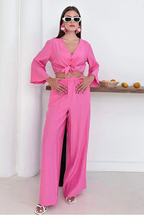  SET KEMISHE ME BUTONA + PANTALLONA PER FEMRA NE NGJYRE ROZE 