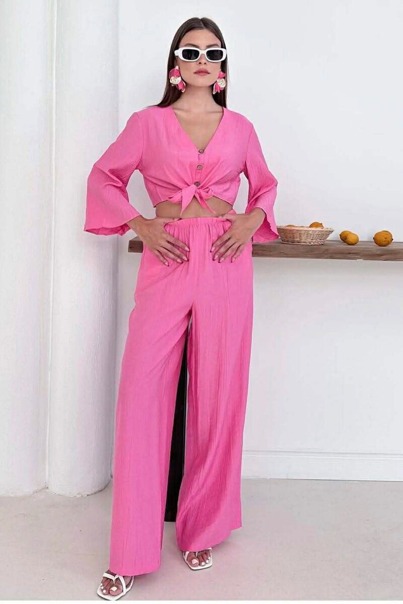 BUTTONS SHIRT + TROUSERS WOMAN SET BABY PINK/ROZB - 1