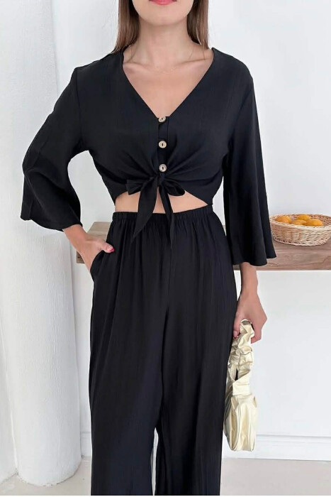 BUTTONS SHIRT + TROUSERS WOMAN SET BLACK/ E ZEZE - 3