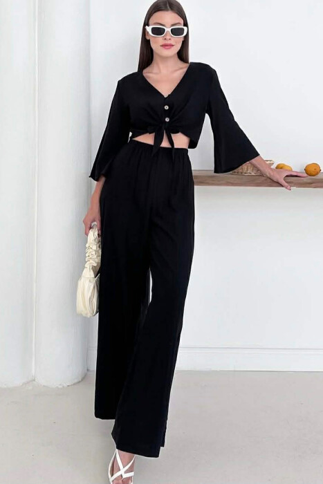 BUTTONS SHIRT + TROUSERS WOMAN SET BLACK/ E ZEZE 