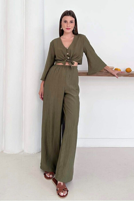  SET KEMISHE ME BUTONA + PANTALLONA PER FEMRA NE NGJYRE JESHILE - 