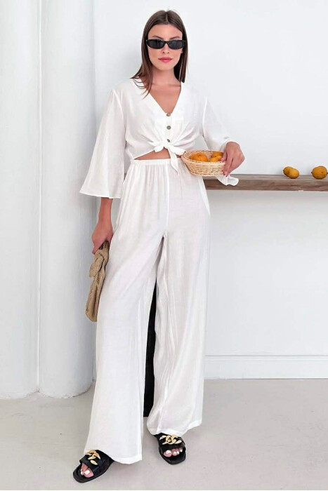BUTTONS SHIRT + TROUSERS WOMAN SET WHITE-E BARDHE 