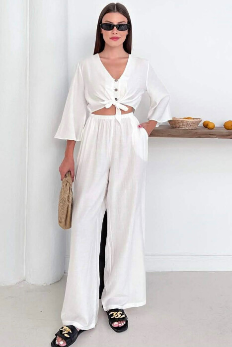 BUTTONS SHIRT + TROUSERS WOMAN SET WHITE-E BARDHE - 2