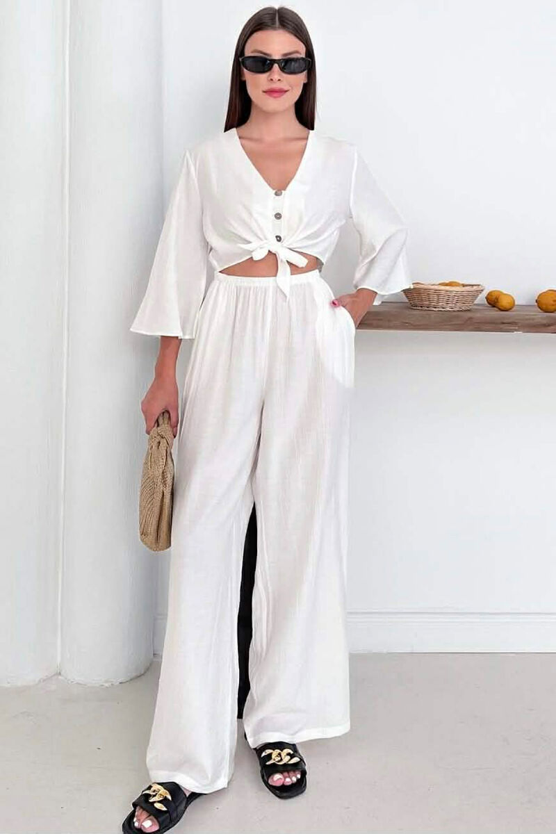 BUTTONS SHIRT + TROUSERS WOMAN SET WHITE-E BARDHE - 2
