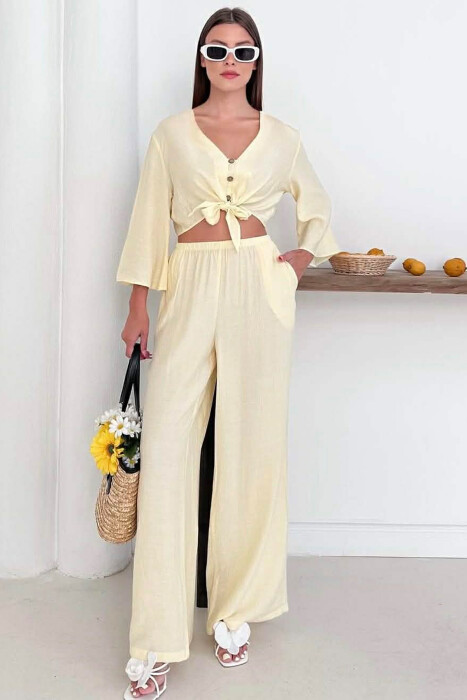 BUTTONS SHIRT + TROUSERS WOMAN SET YELLOW/E VERDHE 