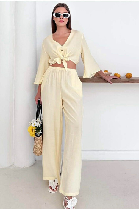 BUTTONS SHIRT + TROUSERS WOMAN SET YELLOW/E VERDHE - 2