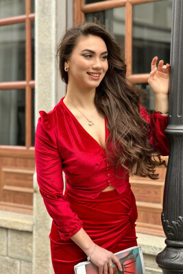 SKIRT+TOP SIMPLE VELVET SUIT RED/E KUQE - 3