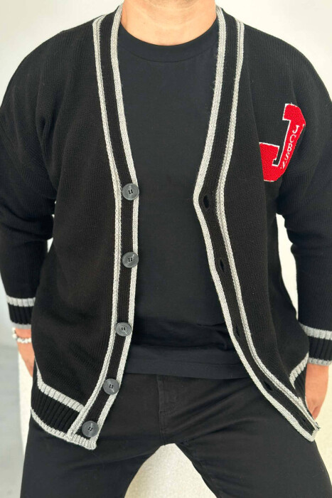 BUTTONS WRITINGS TWO LINES ONE COLOR FOR MEN CARGIGANS BLACK/ E ZEZE - 3