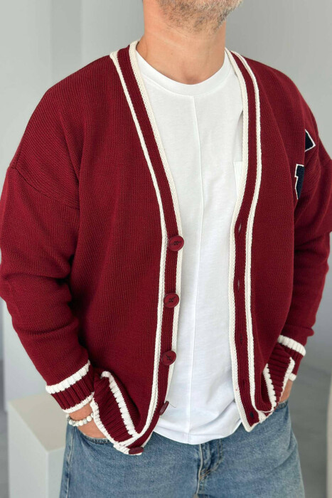 BUTTONS WRITINGS TWO LINES ONE COLOR FOR MEN CARGIGANS BURGUNDY/VISHNJE 