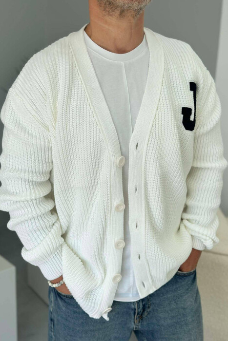 BUTTONS WRITTINGS ONE COLOR WOMAN CARDIGAN WHITE-E BARDHE 