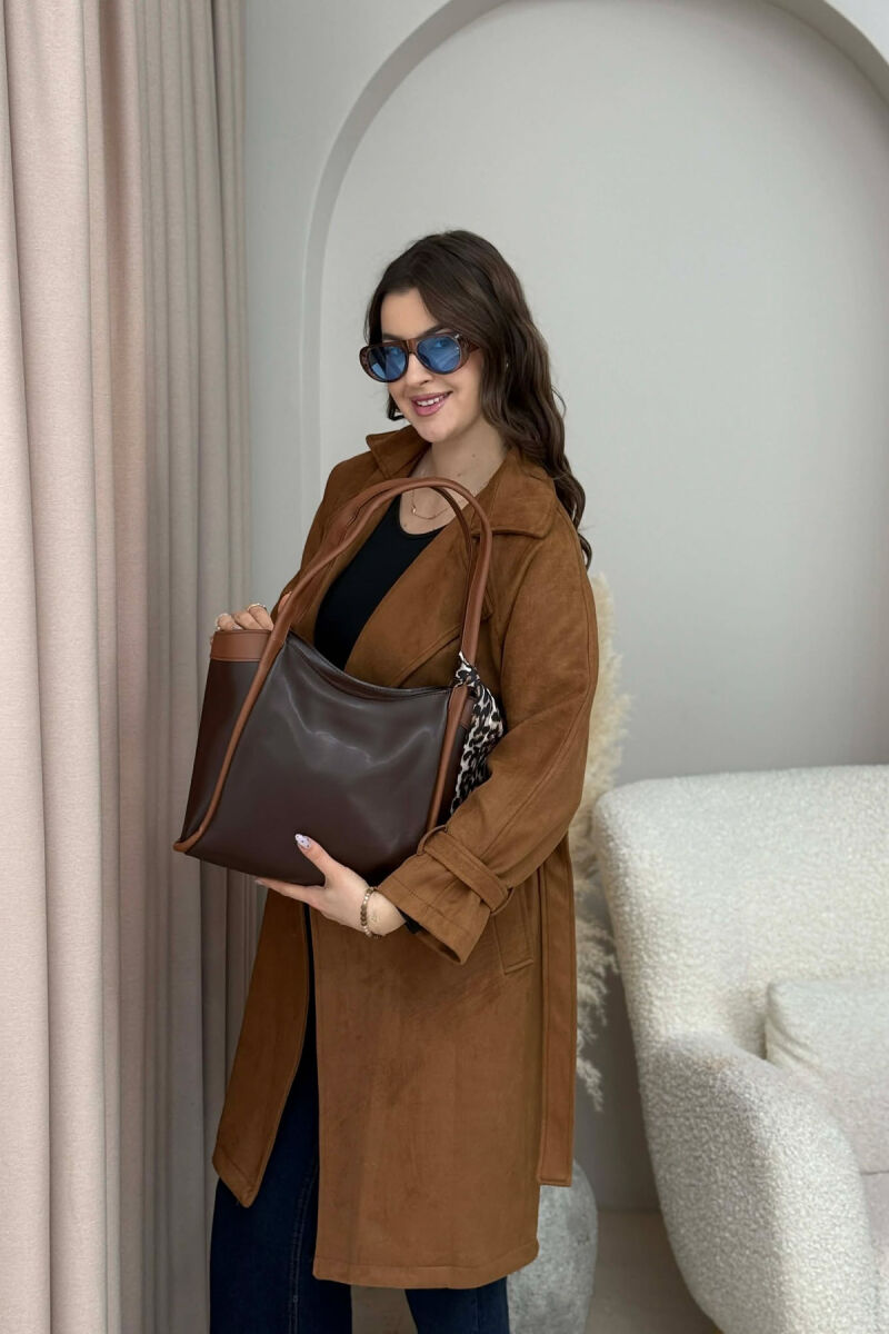 ÇANTE LEKURE ME DETAJIN E SHALLIT PER FEMRA NE NGJYRE KAFE TE ERRET - 3