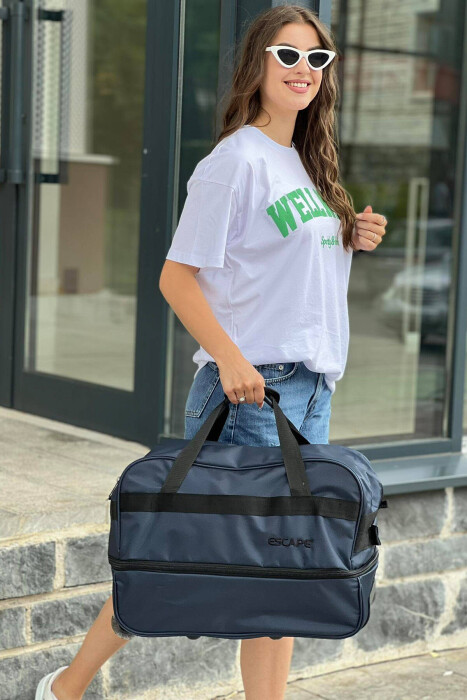 HANDLE AND WHEEL TRAVELING BAG DARK BLUE/BEE - 1