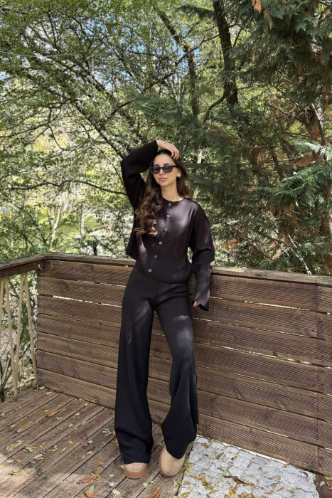 CARDIGAN+TROUSERS ONE COLOR SIMPLE WOMEN SET BLACK/ E ZEZE 