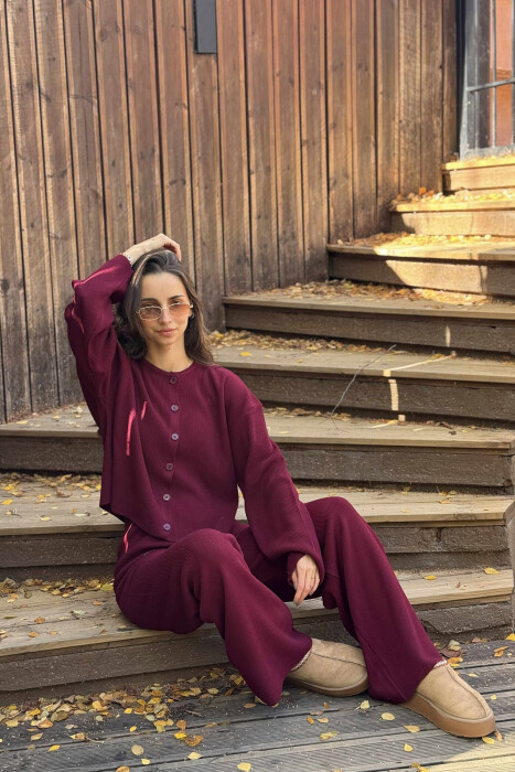 CARDIGAN+TROUSERS ONE COLOR SIMPLE WOMEN SET BURGUNDY/VISHNJE 