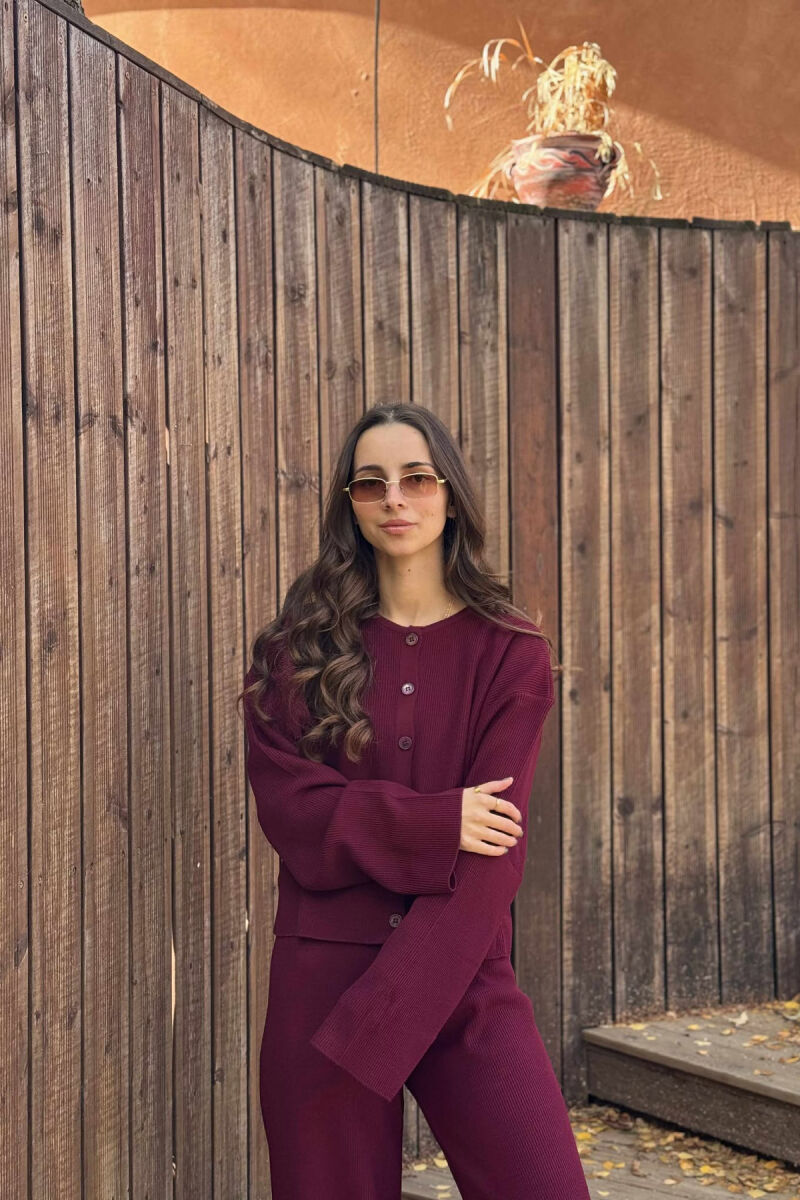 CARDIGAN+TROUSERS ONE COLOR SIMPLE WOMEN SET BURGUNDY/VISHNJE - 2