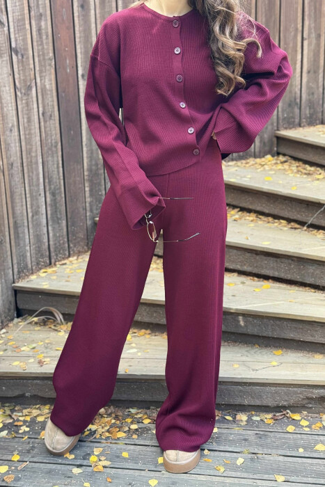 CARDIGAN+TROUSERS ONE COLOR SIMPLE WOMEN SET BURGUNDY/VISHNJE - 3