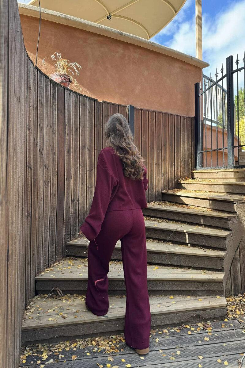 CARDIGAN+TROUSERS ONE COLOR SIMPLE WOMEN SET BURGUNDY/VISHNJE - 4