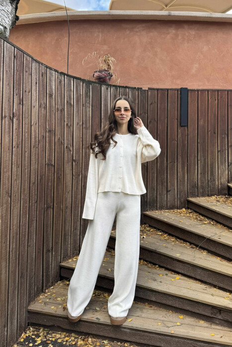 CARDIGAN+TROUSERS ONE COLOR SIMPLE WOMEN SET CREAM/KREM - 1