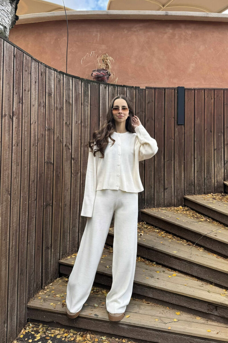 CARDIGAN+TROUSERS ONE COLOR SIMPLE WOMEN SET CREAM/KREM - 1