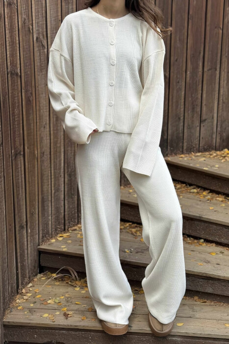 CARDIGAN+TROUSERS ONE COLOR SIMPLE WOMEN SET CREAM/KREM - 3