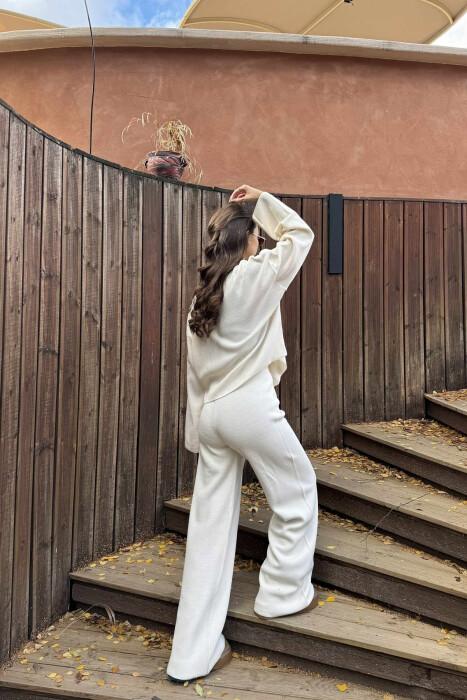 CARDIGAN+TROUSERS ONE COLOR SIMPLE WOMEN SET CREAM/KREM - 4