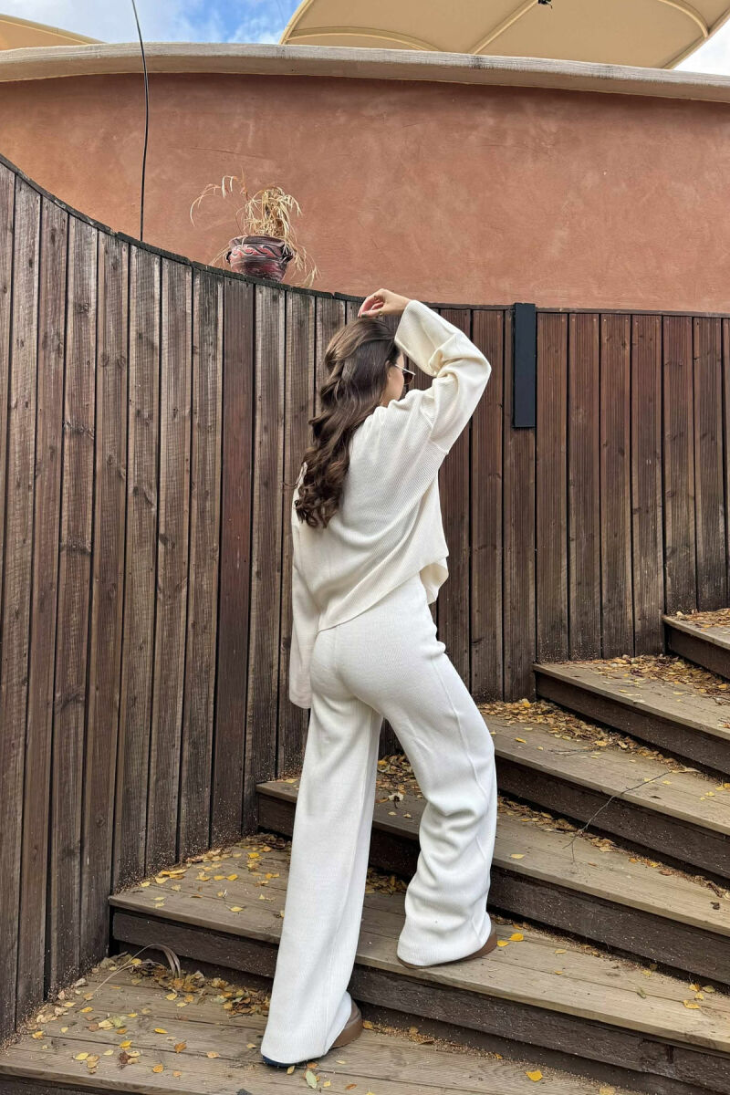 CARDIGAN+TROUSERS ONE COLOR SIMPLE WOMEN SET CREAM/KREM - 4