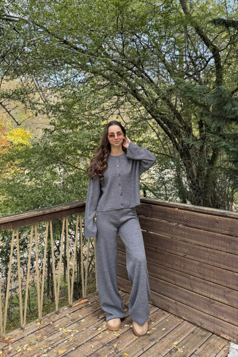 CARDIGAN+TROUSERS ONE COLOR SIMPLE WOMEN SET GREY/GRI 
