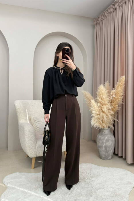 CHAIN DETAIL LACING ONE COLOR WOMEN SHIRT BLACK/ E ZEZE 