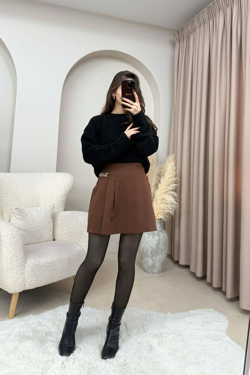 CHAIN DETAIL ONE COLOR WOMEN SKORT BROWN/KAFE - 9