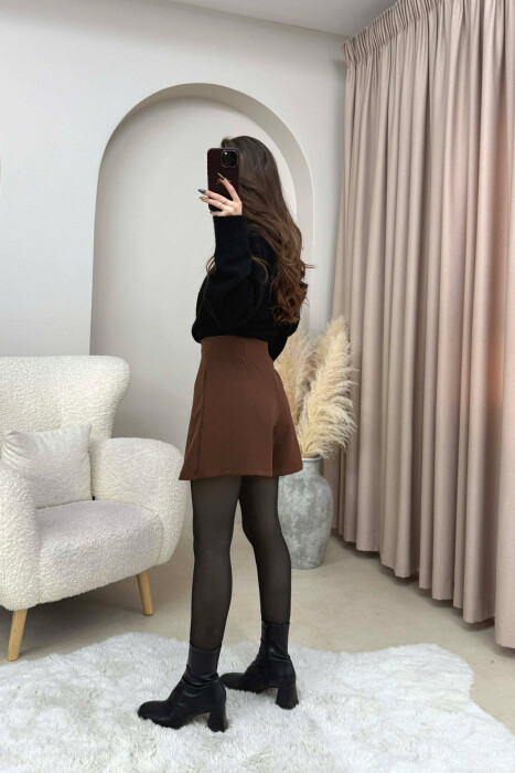 CHAIN DETAIL ONE COLOR WOMEN SKORT BROWN/KAFE - 11