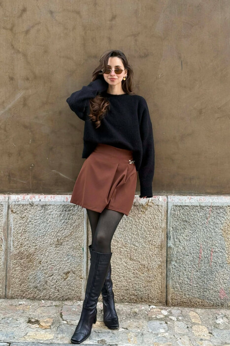 CHAIN DETAIL ONE COLOR WOMEN SKORT BROWN/KAFE - 1