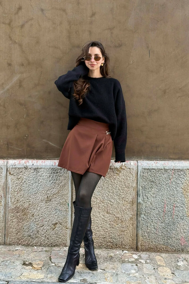 CHAIN DETAIL ONE COLOR WOMEN SKORT BROWN/KAFE - 1