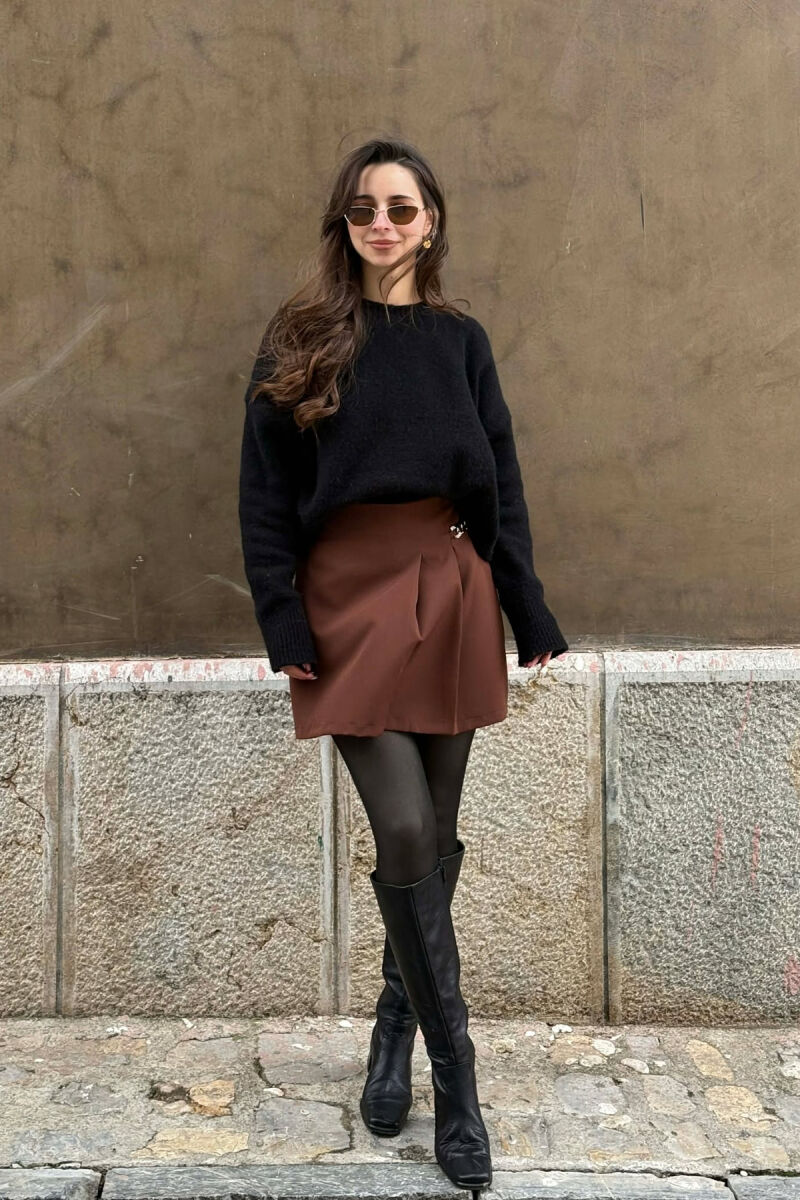 CHAIN DETAIL ONE COLOR WOMEN SKORT BROWN/KAFE - 2