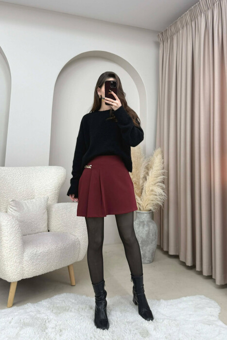 CHAIN DETAIL ONE COLOR WOMEN SKORT BURGUNDY/VISHNJE - 8