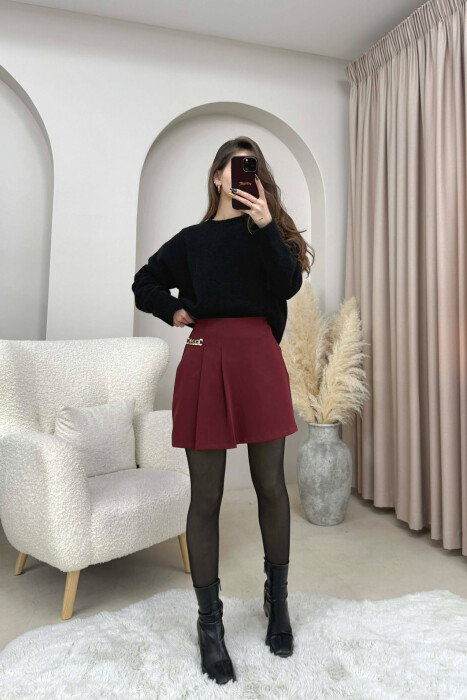 CHAIN DETAIL ONE COLOR WOMEN SKORT BURGUNDY/VISHNJE - 9
