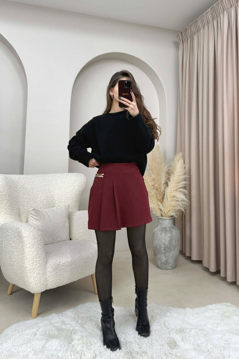 CHAIN DETAIL ONE COLOR WOMEN SKORT BURGUNDY/VISHNJE - 9