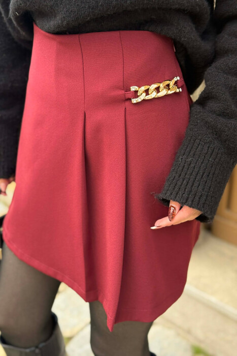 CHAIN DETAIL ONE COLOR WOMEN SKORT BURGUNDY/VISHNJE - 2