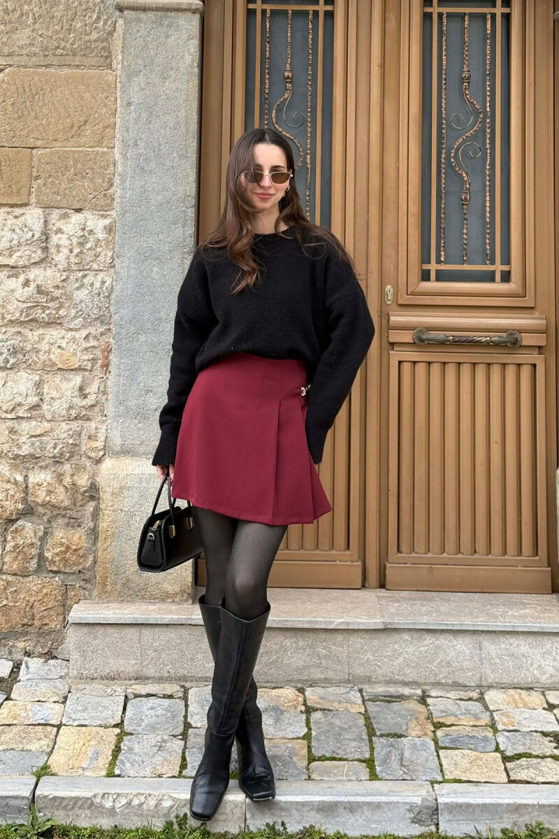 CHAIN DETAIL ONE COLOR WOMEN SKORT BURGUNDY/VISHNJE - 6