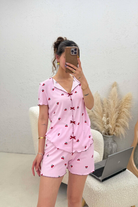 PIZHAME ME DIZJAN ME QERSHI KEMISHE + TUTA TE SHKURTRA PER FEMRA NE NGJYRE ROZE 