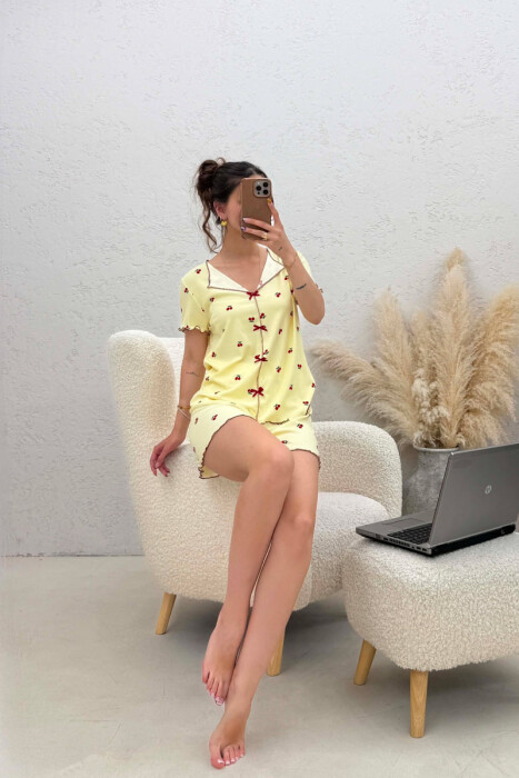 PIZHAME ME DIZJAN ME QERSHI KEMISHE + TUTA TE SHKURTRA PER FEMRA NE NGJYRE TE VERDHE - KLAUDIO FASHION