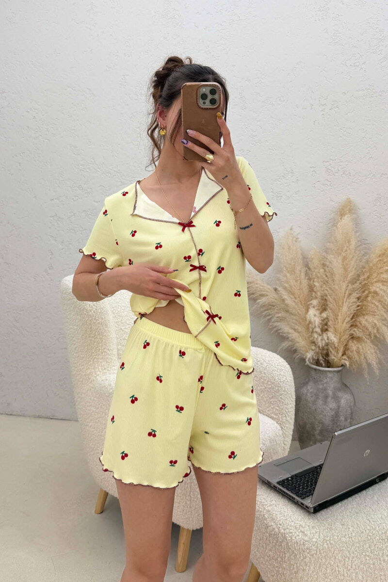 CHERRY DESIGN SHIRT + SHORTS WOMEN PYJAMAS YELLOW/E VERDHE - 3