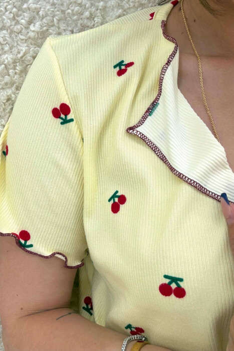 CHERRY DESIGN SHIRT + SHORTS WOMEN PYJAMAS YELLOW/E VERDHE - 4