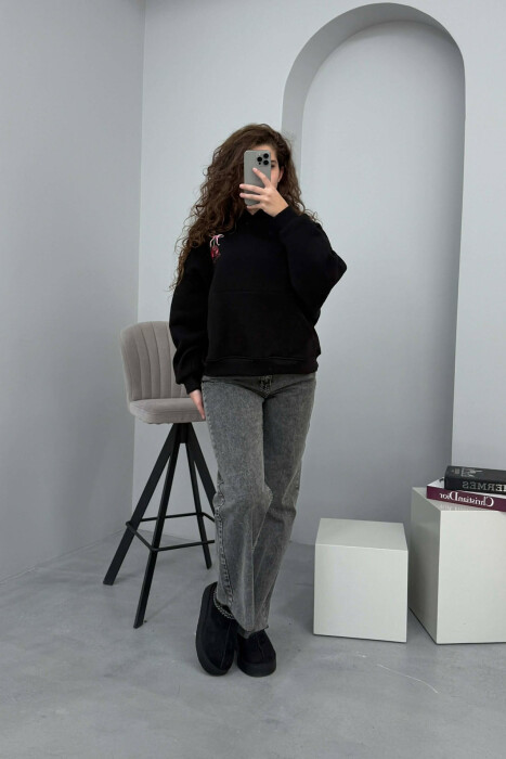 CHERRY LOGO FRONT& BACK DESIGN WOMEN HOODIE BLACK/ E ZEZE - 6