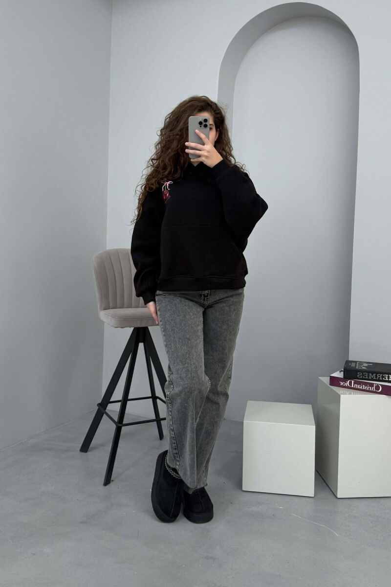 CHERRY LOGO FRONT& BACK DESIGN WOMEN HOODIE BLACK/ E ZEZE - 6