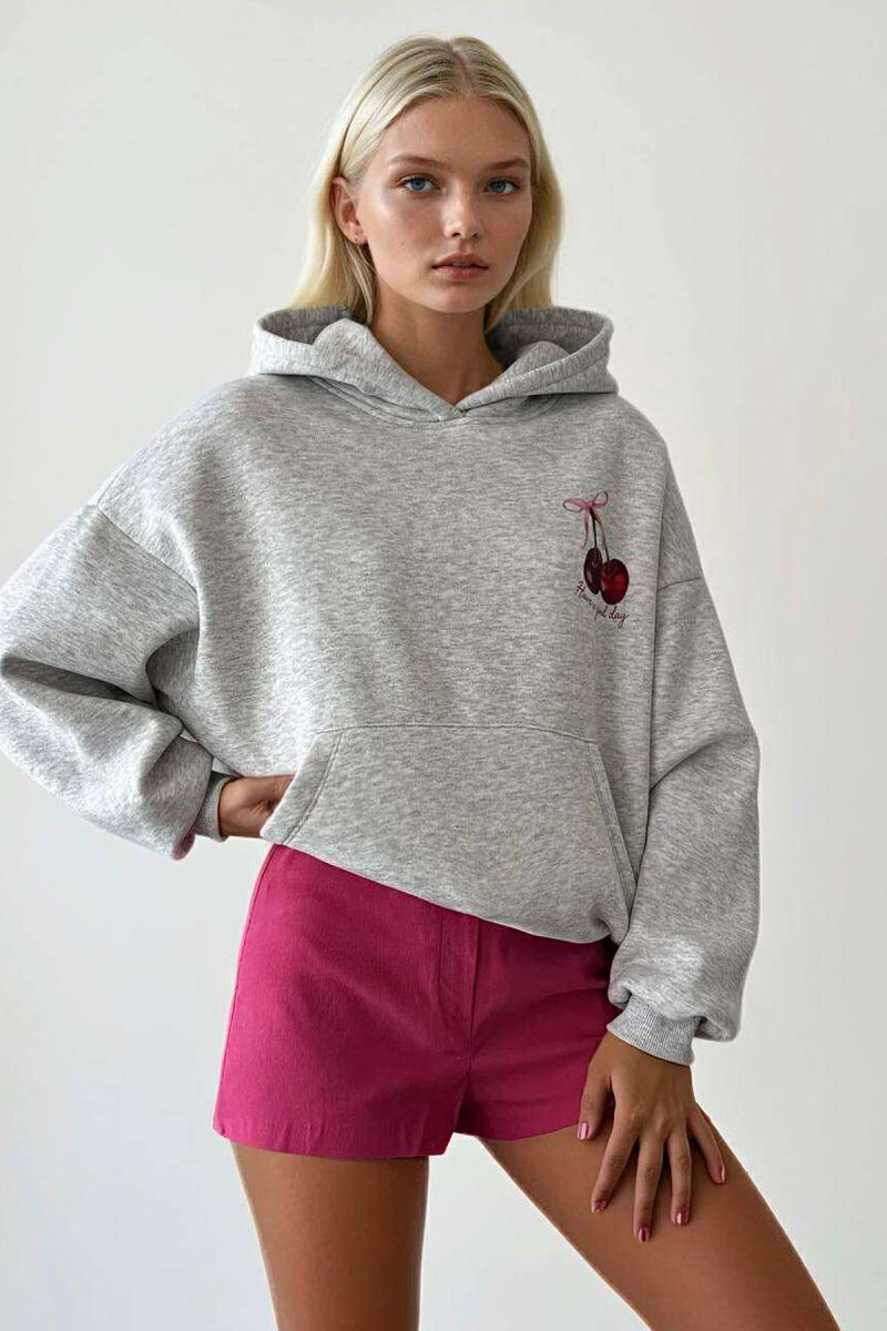 CHERRY LOGO FRONT& BACK DESIGN WOMEN HOODIE LIGHT GREY/GZ - 1