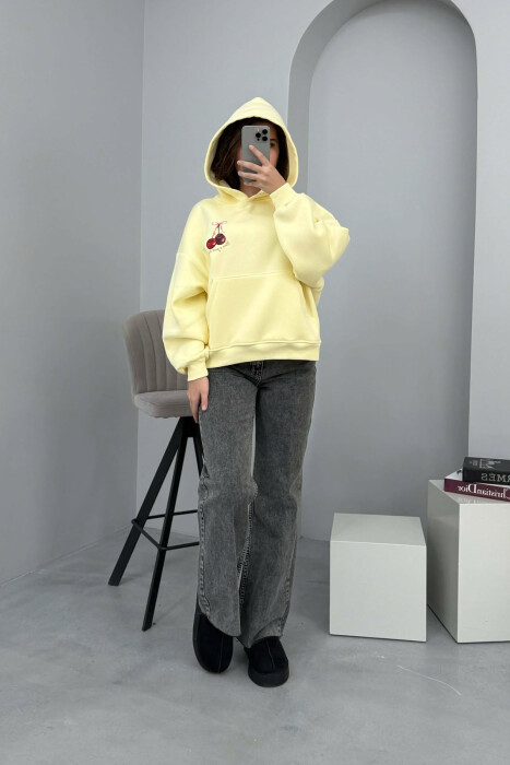CHERRY LOGO FRONT& BACK DESIGN WOMEN HOODIE YELLOW/E VERDHE 
