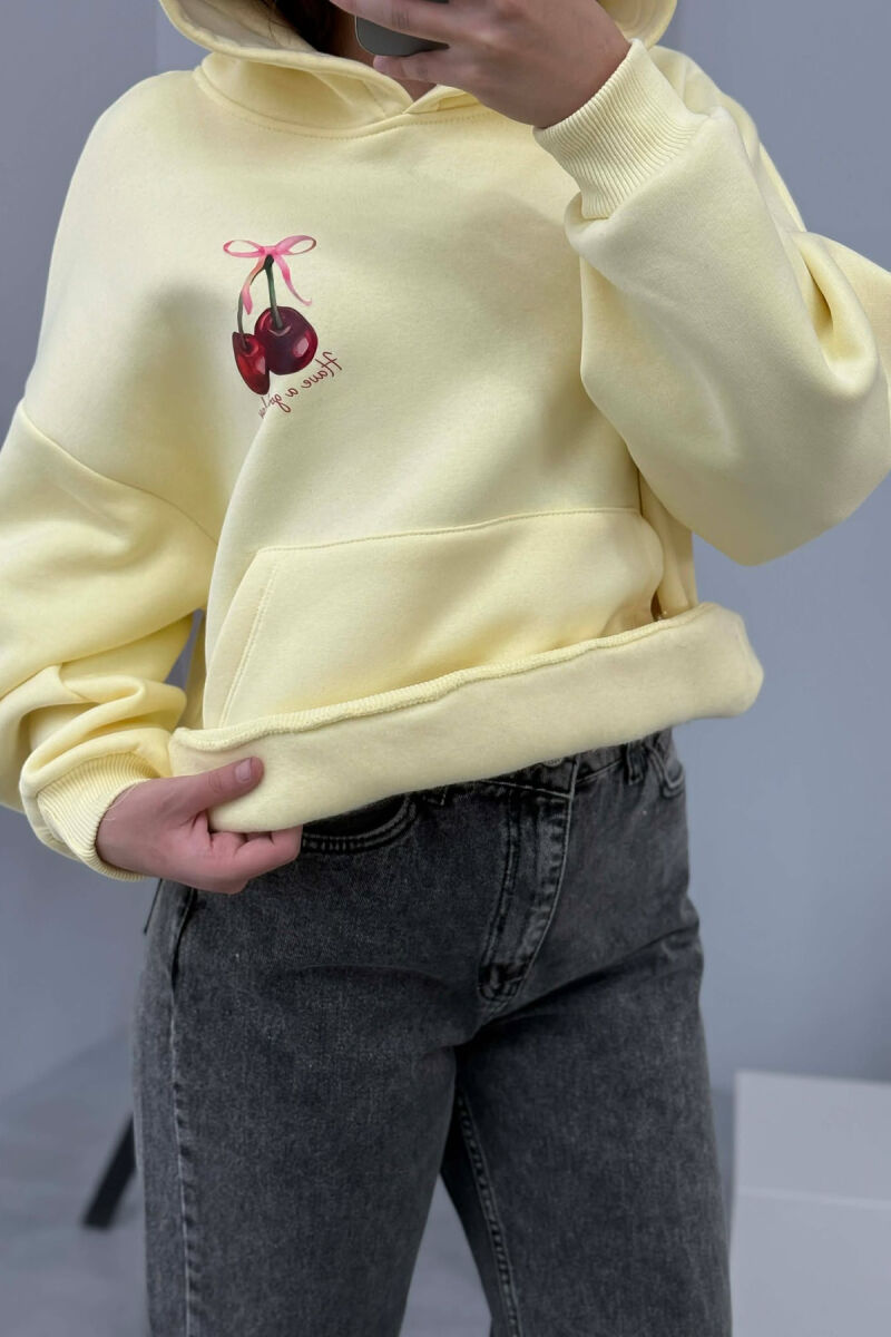 CHERRY LOGO FRONT& BACK DESIGN WOMEN HOODIE YELLOW/E VERDHE - 3