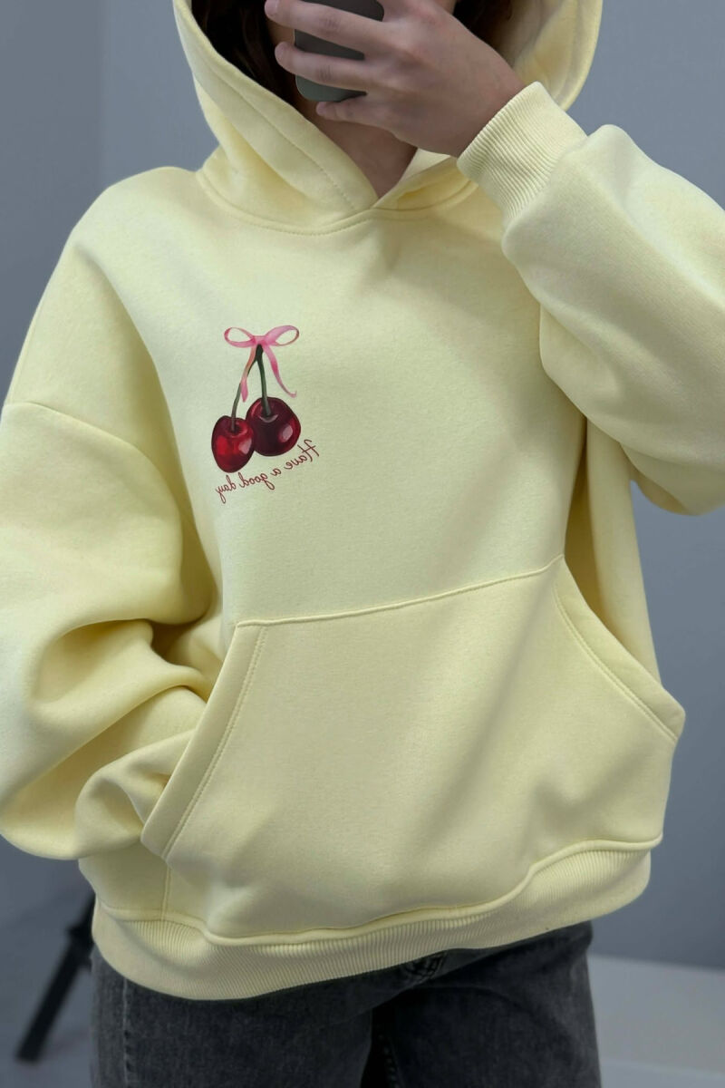 CHERRY LOGO FRONT& BACK DESIGN WOMEN HOODIE YELLOW/E VERDHE - 4