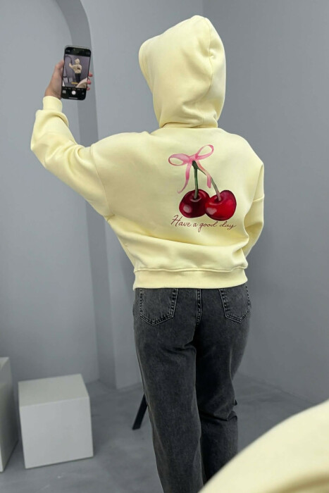 CHERRY LOGO FRONT& BACK DESIGN WOMEN HOODIE YELLOW/E VERDHE - 5