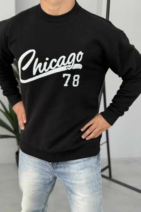 CHICAGO FRONT WRITTING FLUFFY MEN SWEATSHIRT BLACK/ E ZEZE - 2